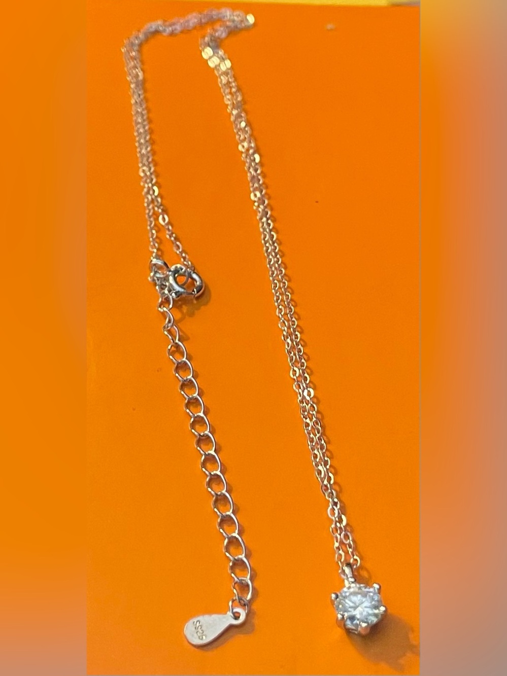Moissanite Silver Solitaire Pendant Necklace - Sparkling Clear Stone